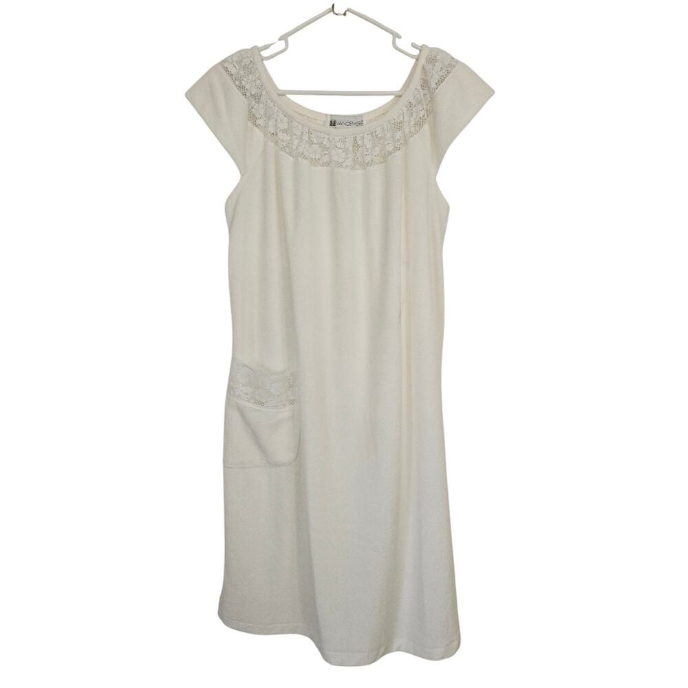 Vandemere‎ Terrycloth Lace Beach Coverup Dress Vintage Small White Lounge Summer